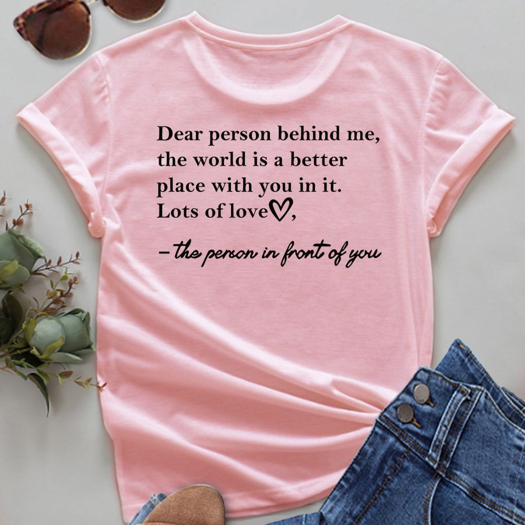 Women's Letter Printed Fashionable Round Neck Short Sleeved Shirt