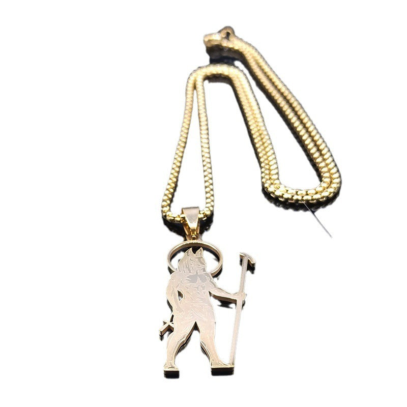 Grim Reaper Anubis Silver Inlaid Copper Vintage Silver Necklace