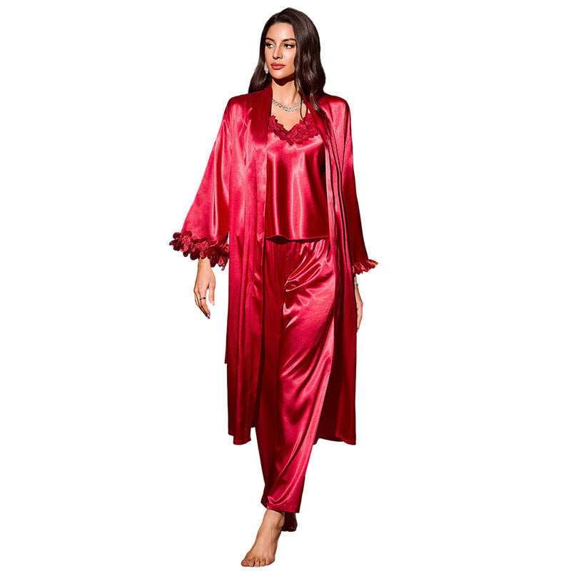 Sexy Outerwear Homewear Suspender Shorts Nightgown Three-piece Set