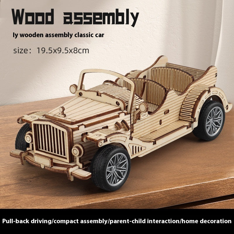 Wooden Assembled Toy Car Warrior Engineering Vehicle Fire Truck DIY Model.
