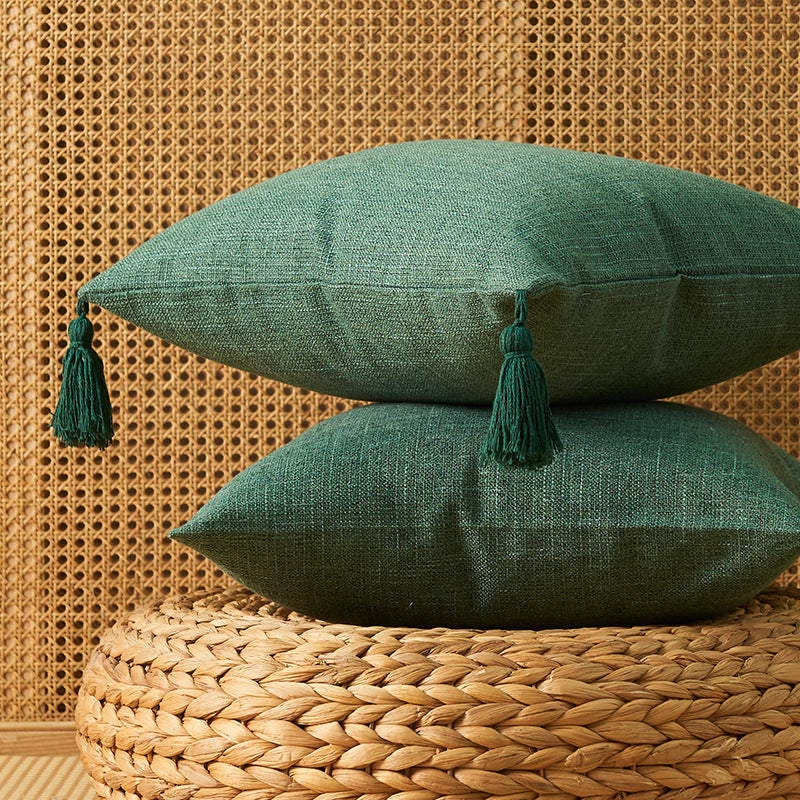 Japanese Solid Color Cotton Linen Fringe Pillow