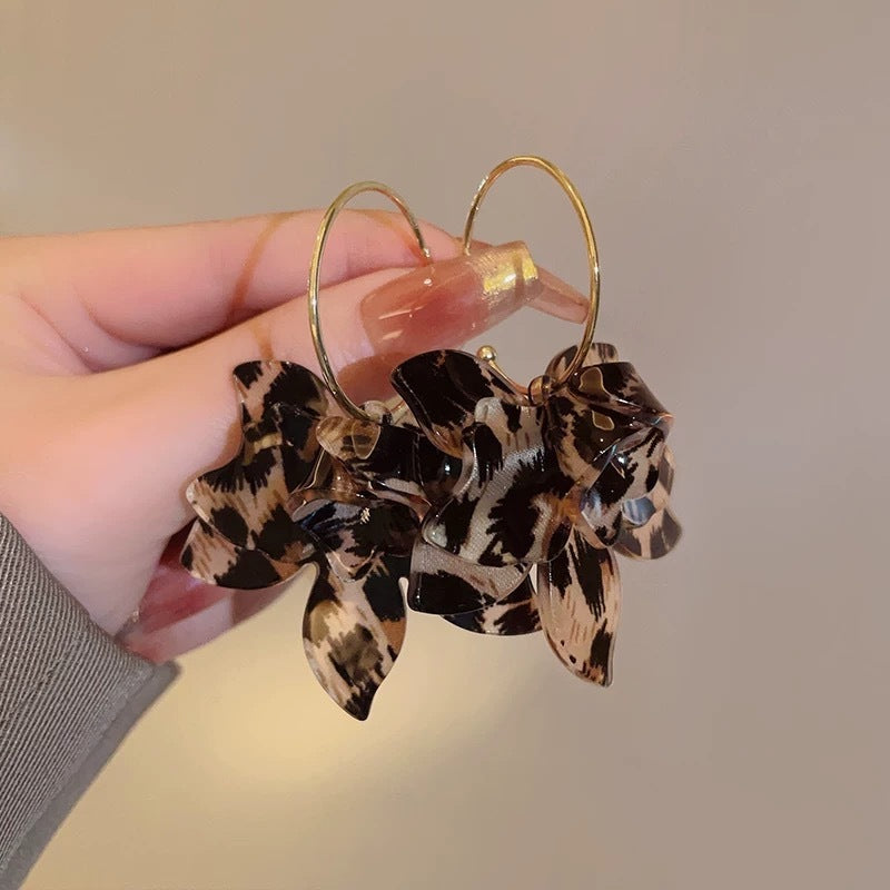 Leopard Print Flower Exaggerated Temperament Niche Design High-grade Earrings