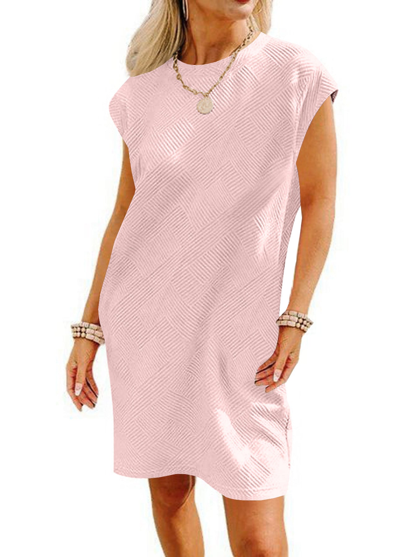 Pocket Texture Fabric Casual Dress Women
