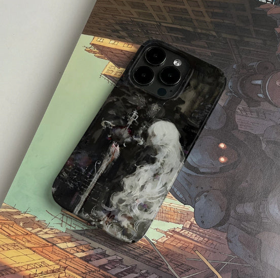 Retro White Hair Girl Art Phone Case