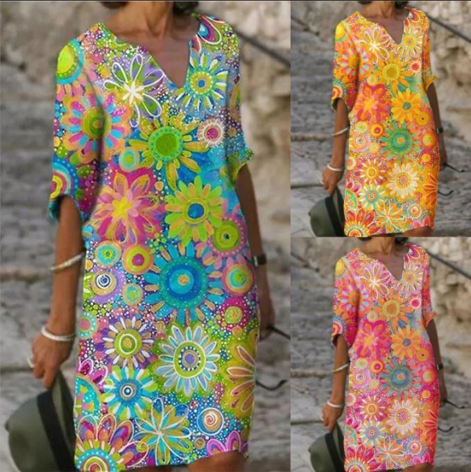 Temperament Blue Hedging Fashion Print Dress