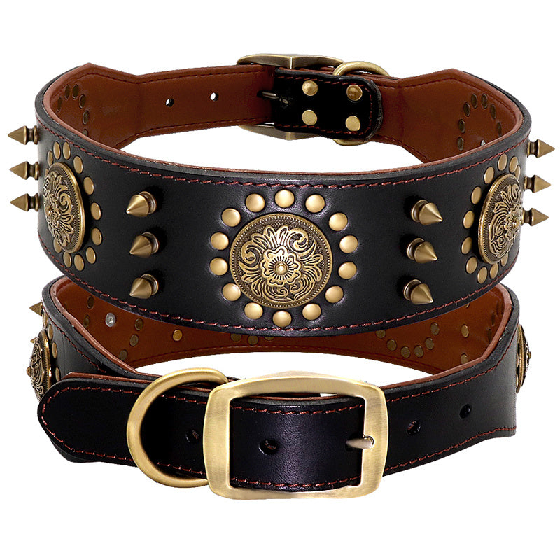 Leather Stud Dog Collar Large Dog Anti-Bite Stud Dog Collar - EL CHEG