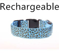 LED Dog Collar Safety Adjustable Nylon Leopard Pet Collar - EL CHEG