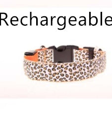 LED Dog Collar Safety Adjustable Nylon Leopard Pet Collar - EL CHEG