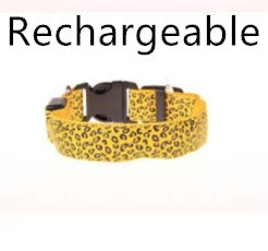 LED Dog Collar Safety Adjustable Nylon Leopard Pet Collar - EL CHEG