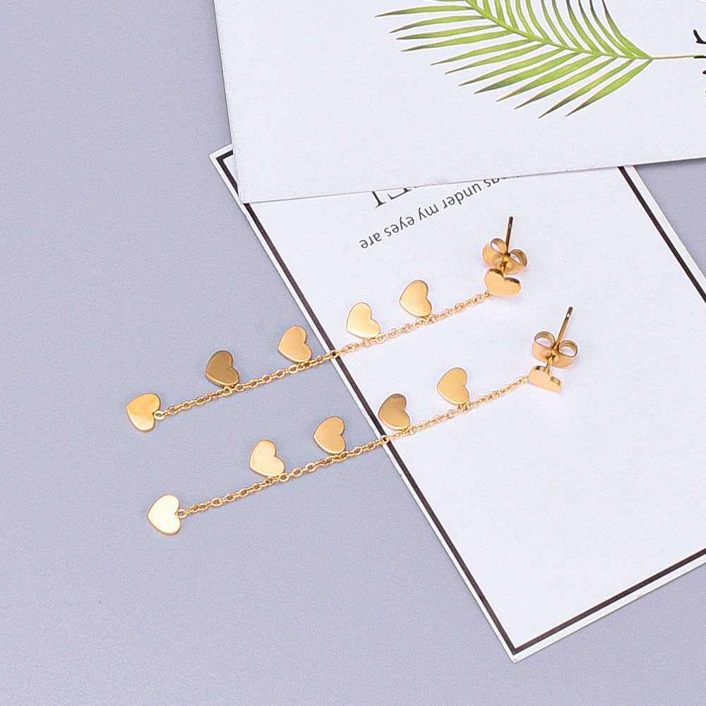 Girly Heart Mini Love Leaf Tassel Pendant Earrings