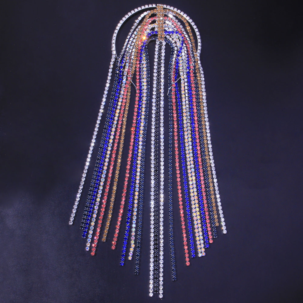 Exaggerated Ethnic Color Diamond Hair Chain