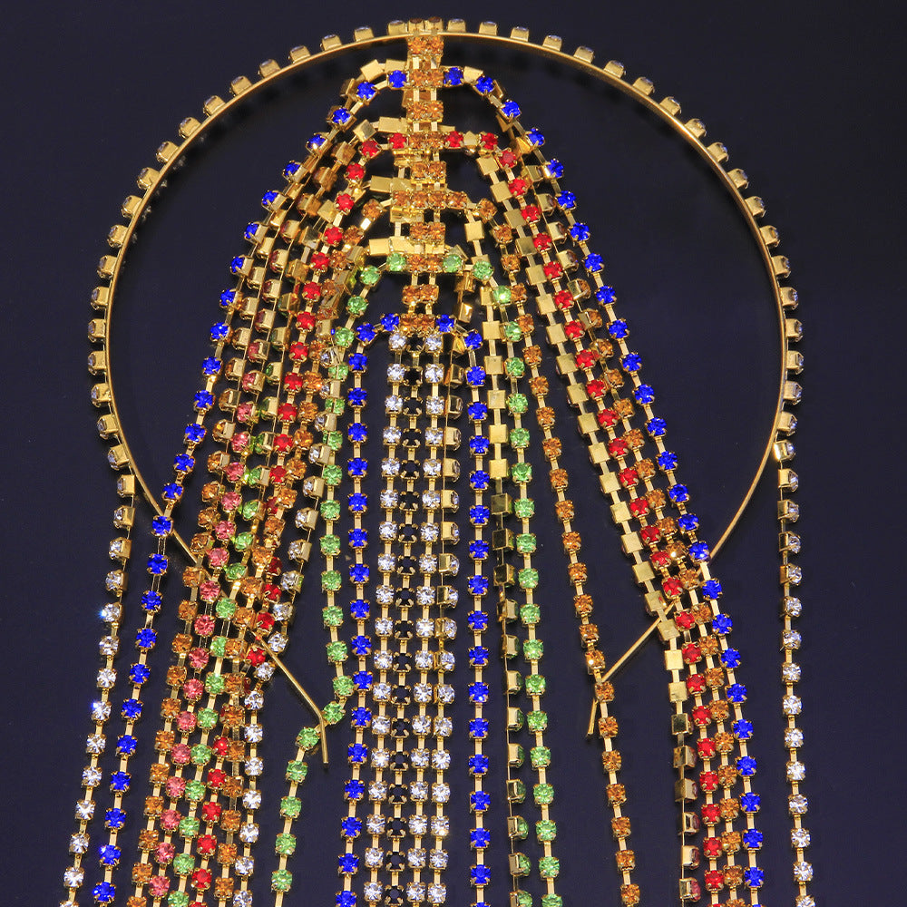 Exaggerated Ethnic Color Diamond Hair Chain