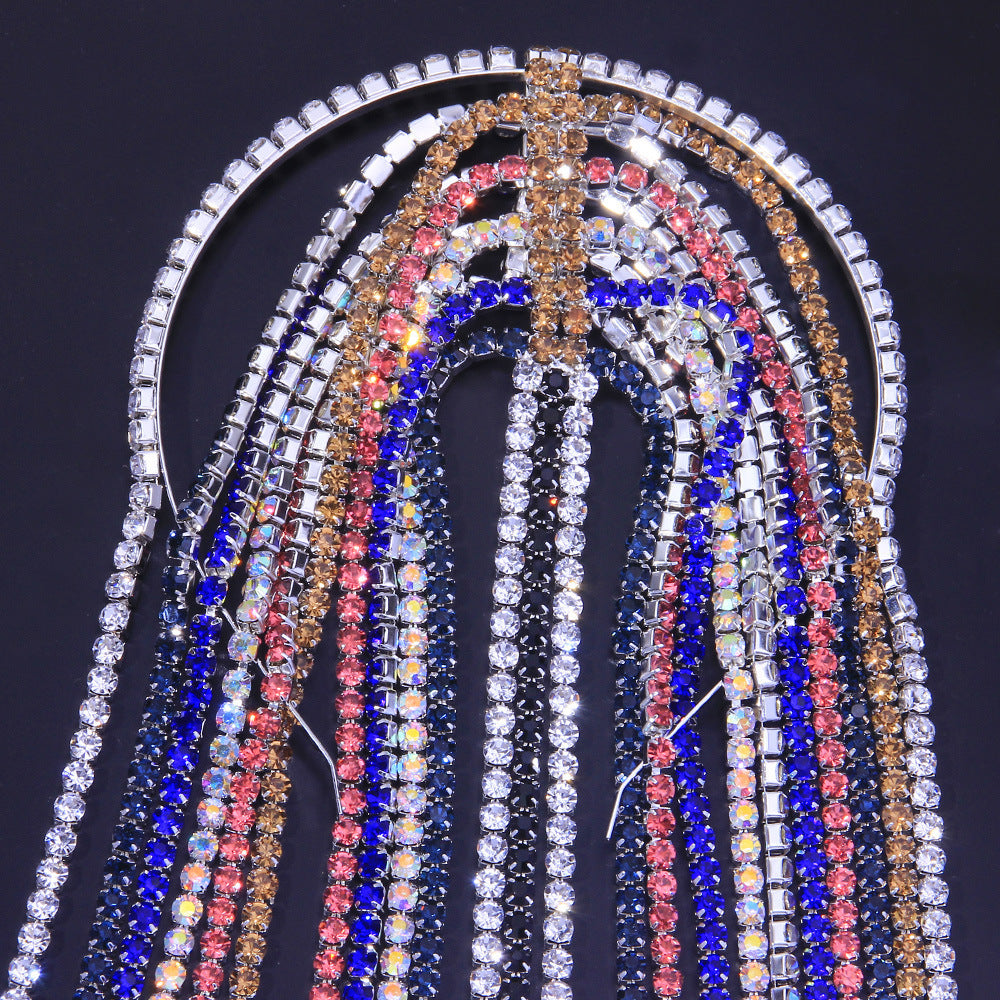 Exaggerated Ethnic Color Diamond Hair Chain