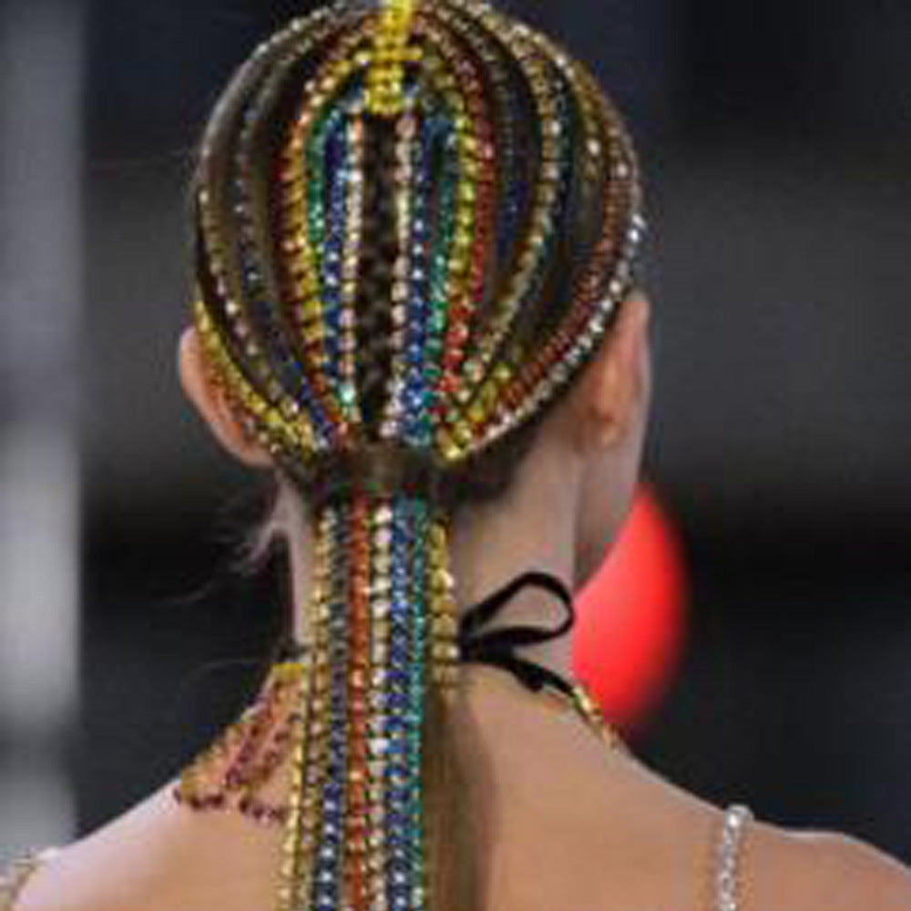 Exaggerated Ethnic Color Diamond Hair Chain