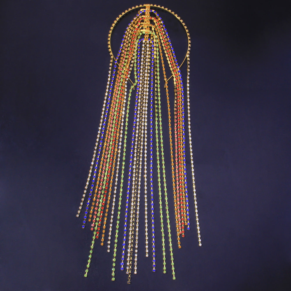 Exaggerated Ethnic Color Diamond Hair Chain