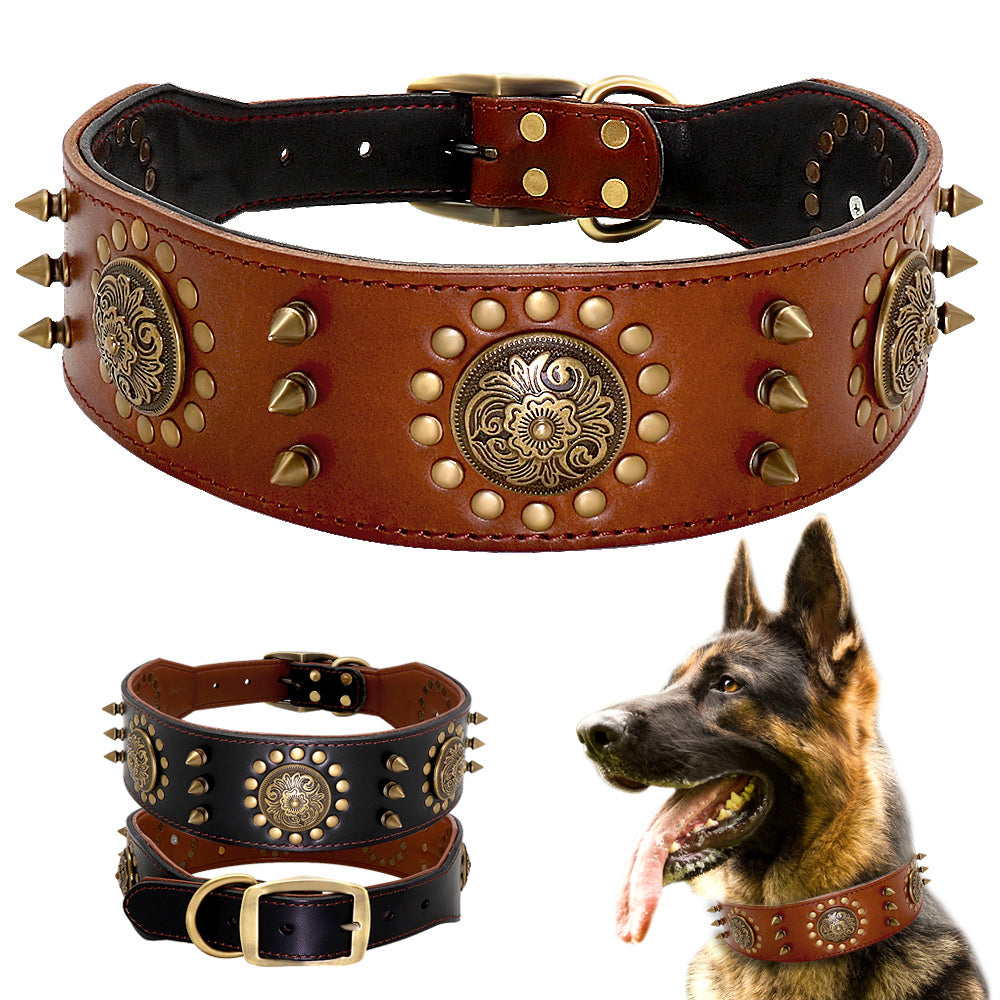 Leather Stud Dog Collar Large Dog Anti-Bite Stud Dog Collar - EL CHEG