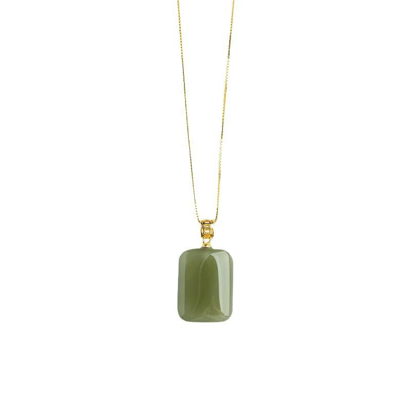 Hotian Jade Pendant High-grade Temperament Titanium Steel All-match Clavicle Chain Female