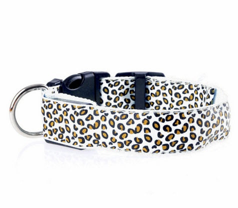 LED Dog Collar Safety Adjustable Nylon Leopard Pet Collar - EL CHEG