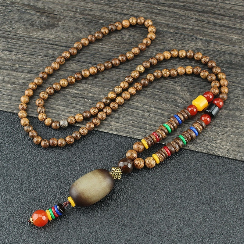 Men's And Women's Necklaces Retro Wooden Bead Sweater Chain Long Bodhi Pendant