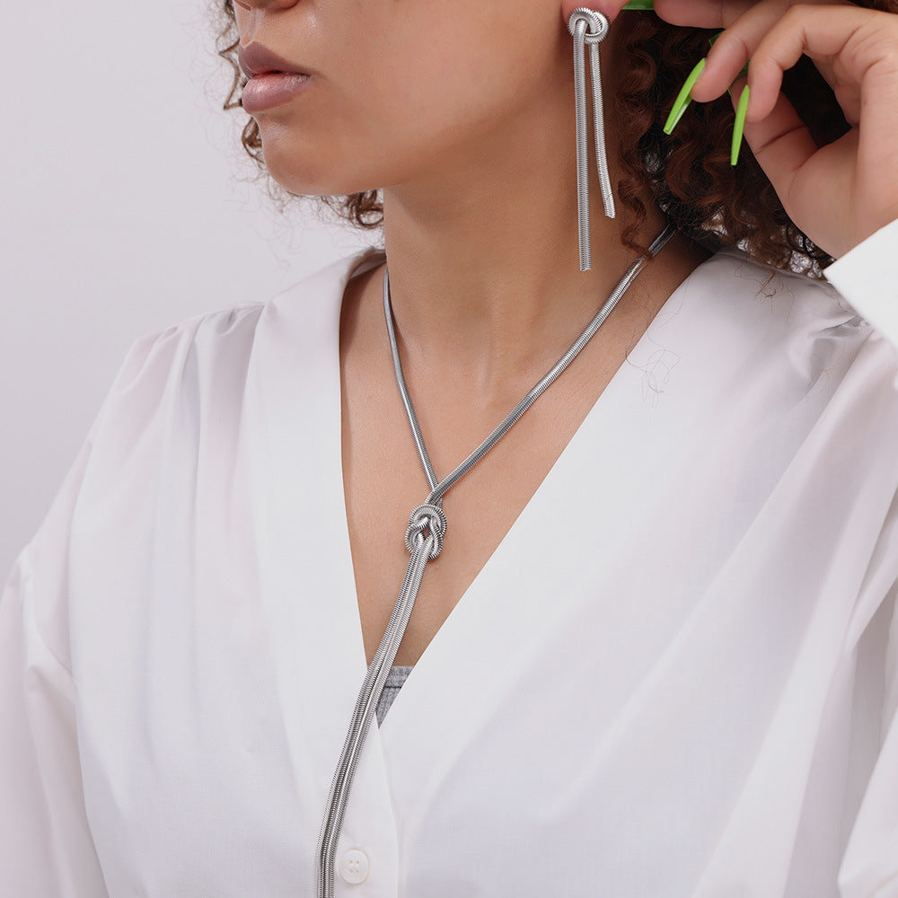 Gold Knotted Tassel Snake Chain Long Necklace