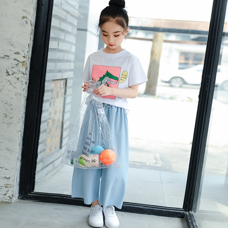 Fashion Super Western Wide Leg Pants Short Sleeve Two Piece Set