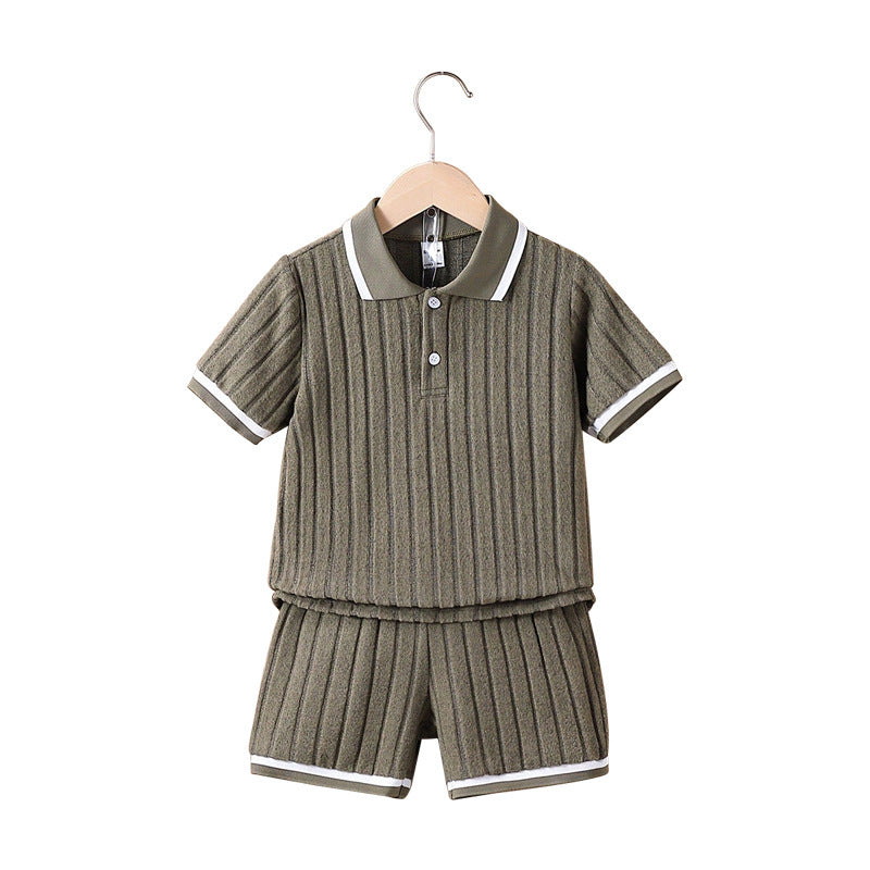 Polo Collar Stripes Shorts Design For Children