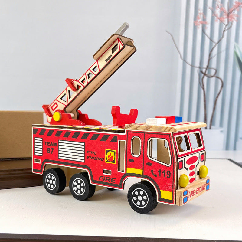 Colorful Wooden Fire Truck Fire Truck Children's Model Toy.