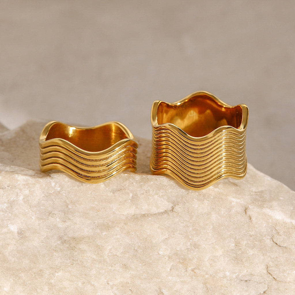 Stainless Steel Wide Surface Wave Ring