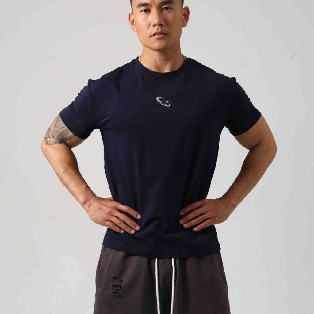 Men's Short Sleeve New Small Neckline Show Muscle Sports Fitness Short Sleeve