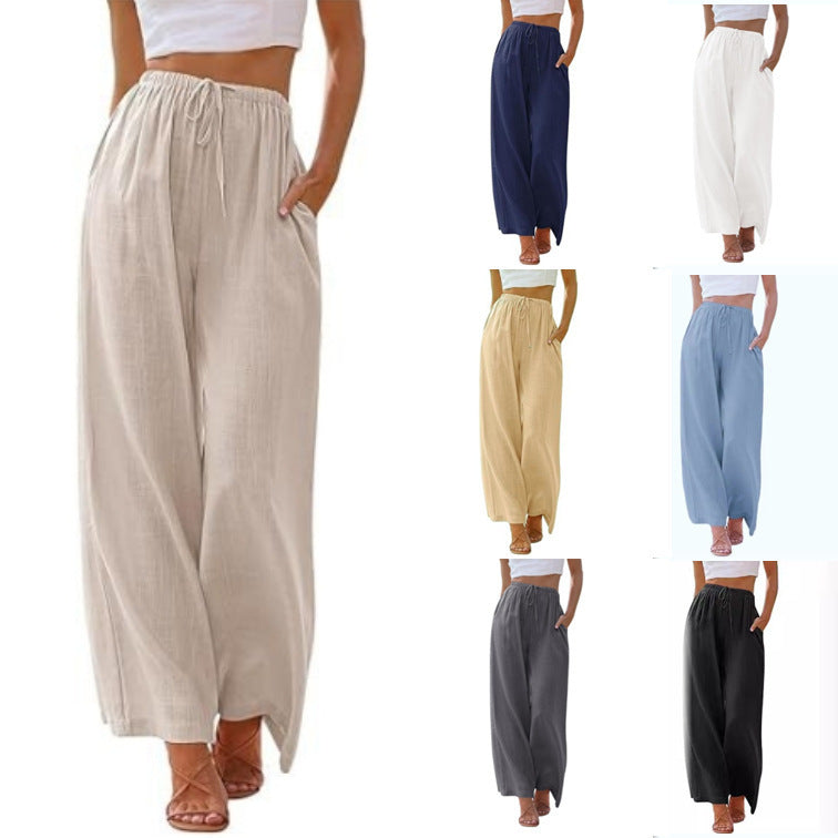 Women Casual Lightweight Drawstring Elastic Waist Pants With Pockets