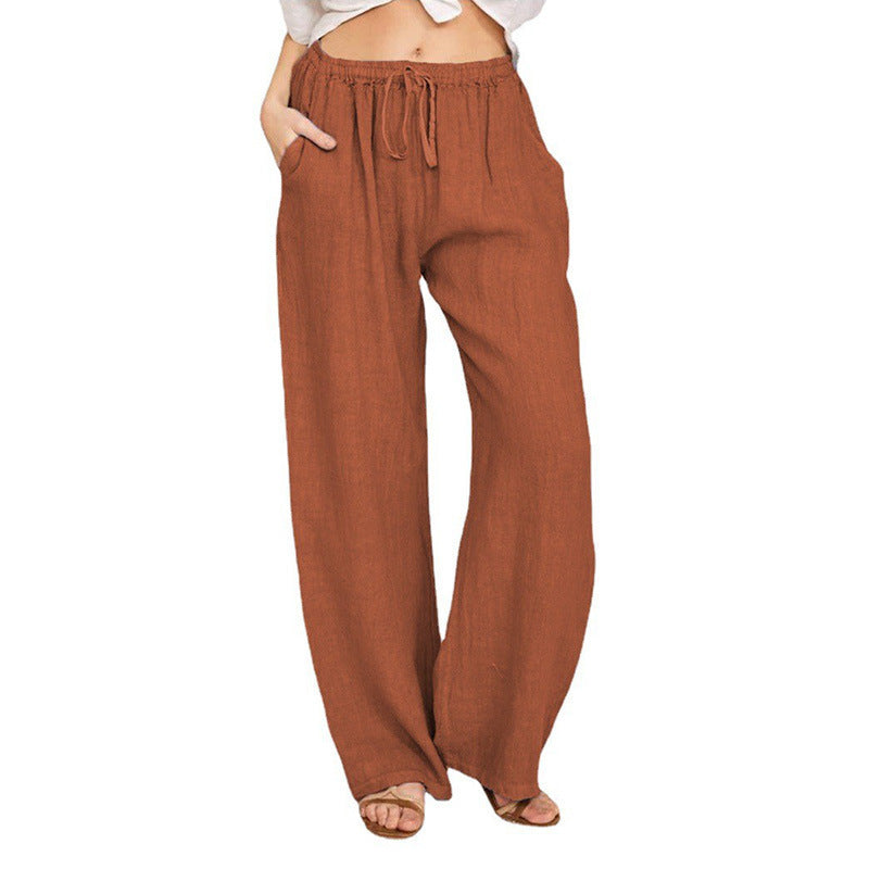 Women Casual Lightweight Drawstring Elastic Waist Pants With Pockets