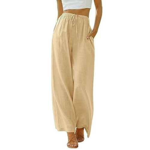 Women Casual Lightweight Drawstring Elastic Waist Pants With Pockets
