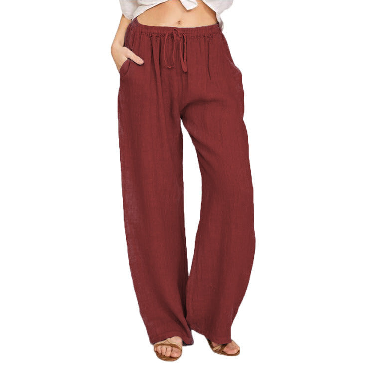 Women Casual Lightweight Drawstring Elastic Waist Pants With Pockets