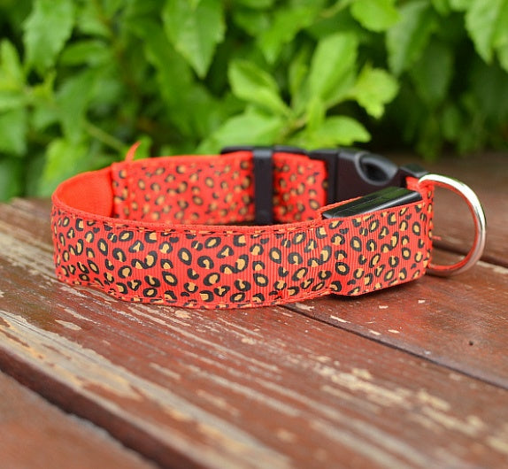 LED Dog Collar Safety Adjustable Nylon Leopard Pet Collar - EL CHEG