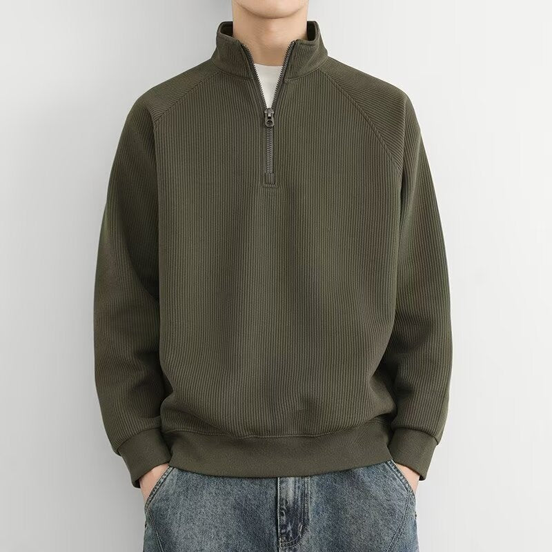 Half Zipped Stand Collar Men's Vintage Fleece-lined Thickened Casual Sweatshirt