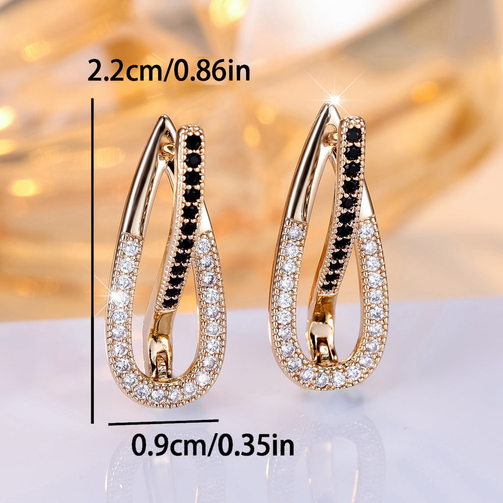 Women's Round Black And White Zircon Drop Shape Earrings