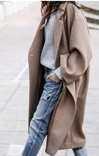European And American Women's New Long Sleeved Large Woolen Overcoat