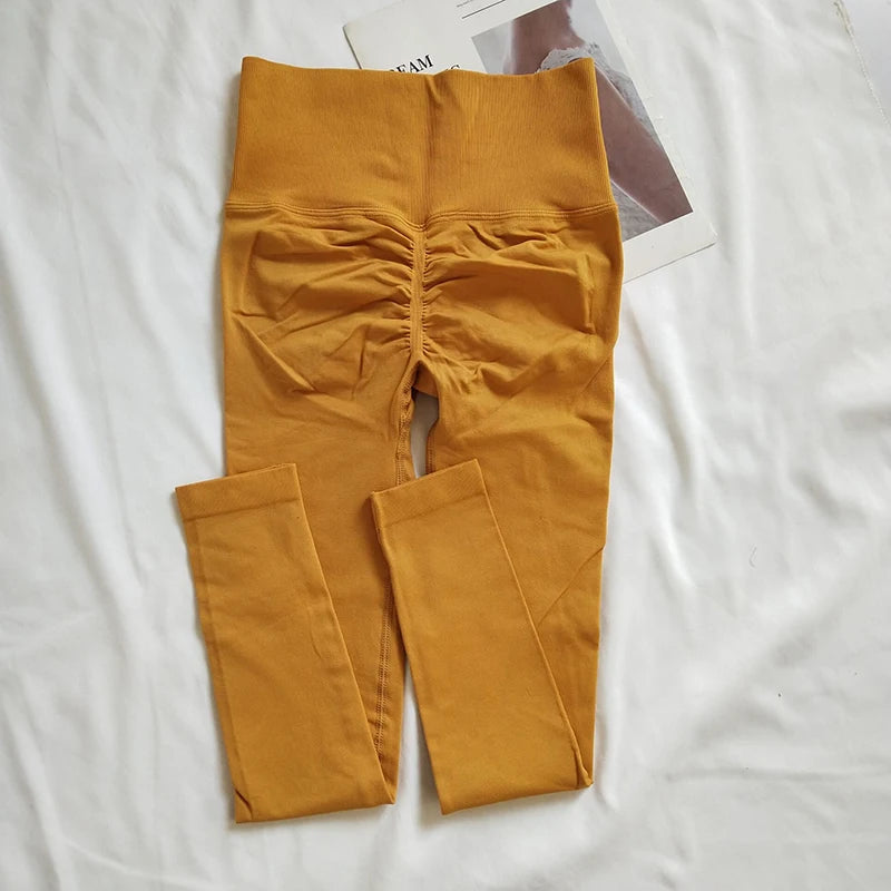 Seamless Sport Yoga High Waist Pants Leggings Sport See Through Yoga Gym Running Quick Dry Pants Scrunch Butt Pants - EL CHEG