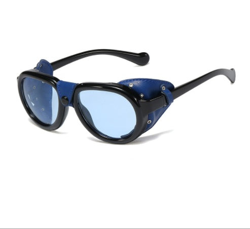 European And American Street Style Retro Leather Rivet Sunglasses Steampunk Sunglasses Trendy Oval