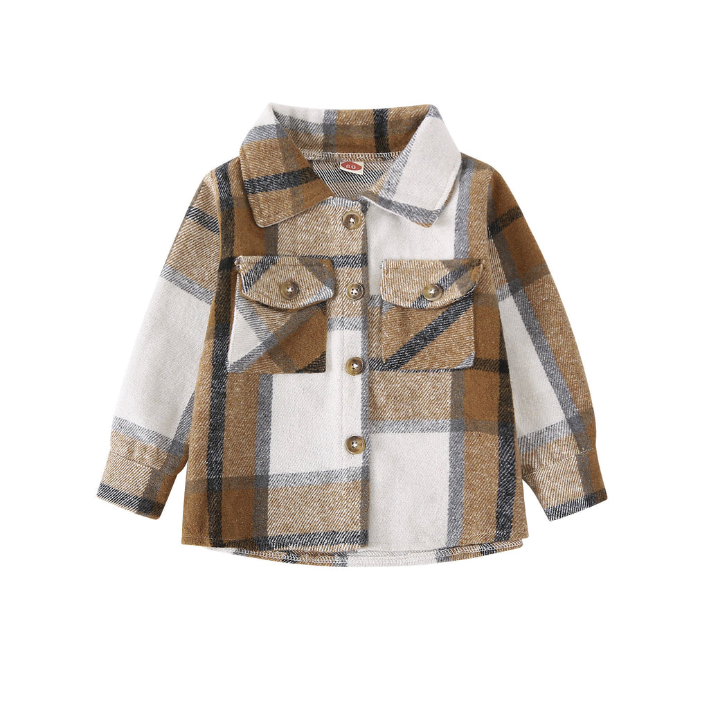 Medium And Large Children's Fleece Plaid Shirt T-shirt Casual