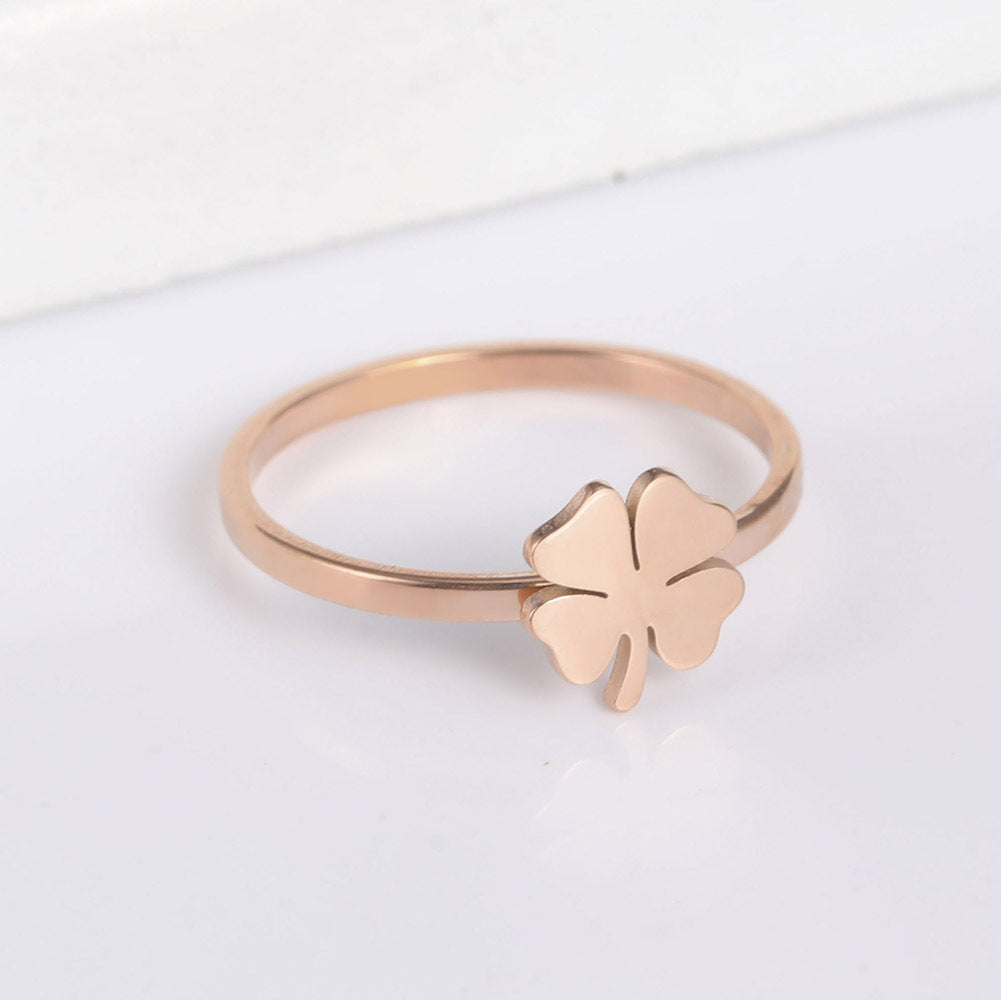 Women's Stainless Steel Lucky Four-leaf Clover Ring