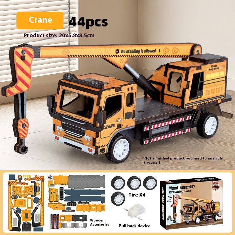 Wooden Assembled Toy Car Warrior Engineering Vehicle Fire Truck DIY Model.