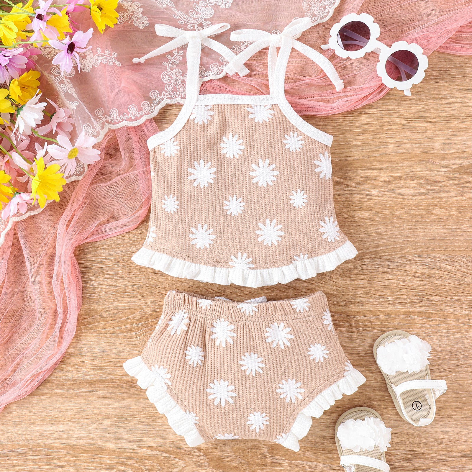 Waffle Two-piece Set Baby Triangle Shorts Suit
