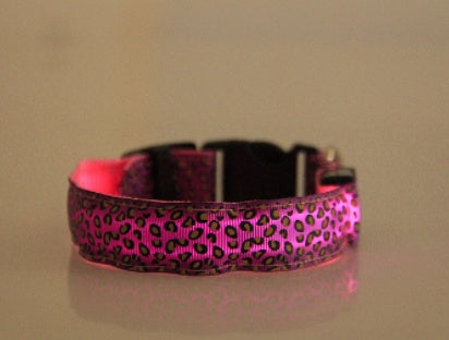 LED Dog Collar Safety Adjustable Nylon Leopard Pet Collar - EL CHEG