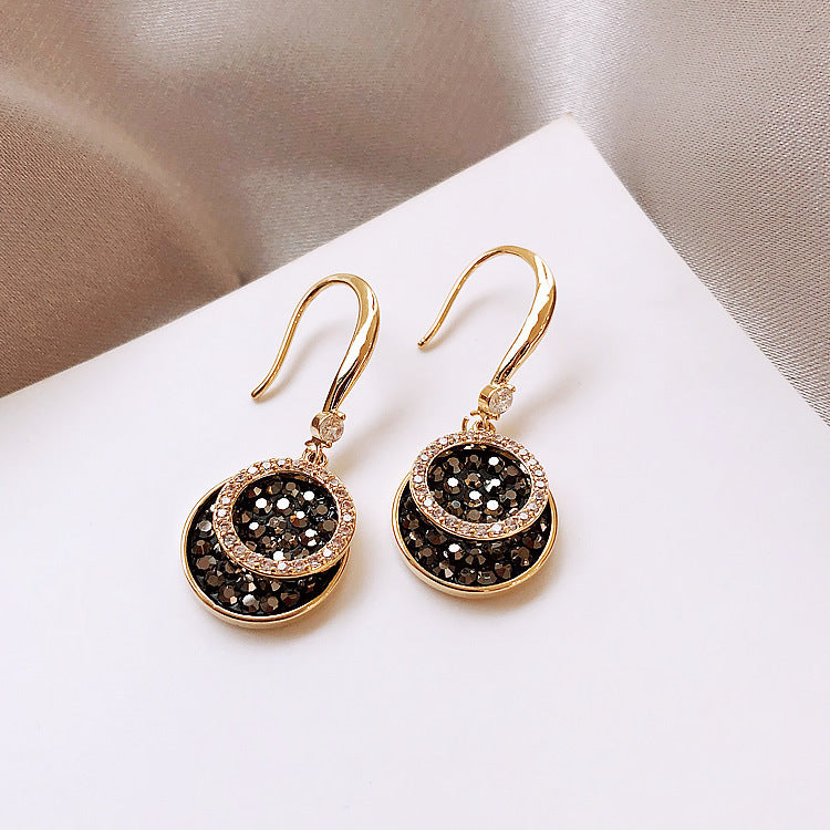 Retro Hong Kong Style Elegant Earrings Round Piece Fashion All-match