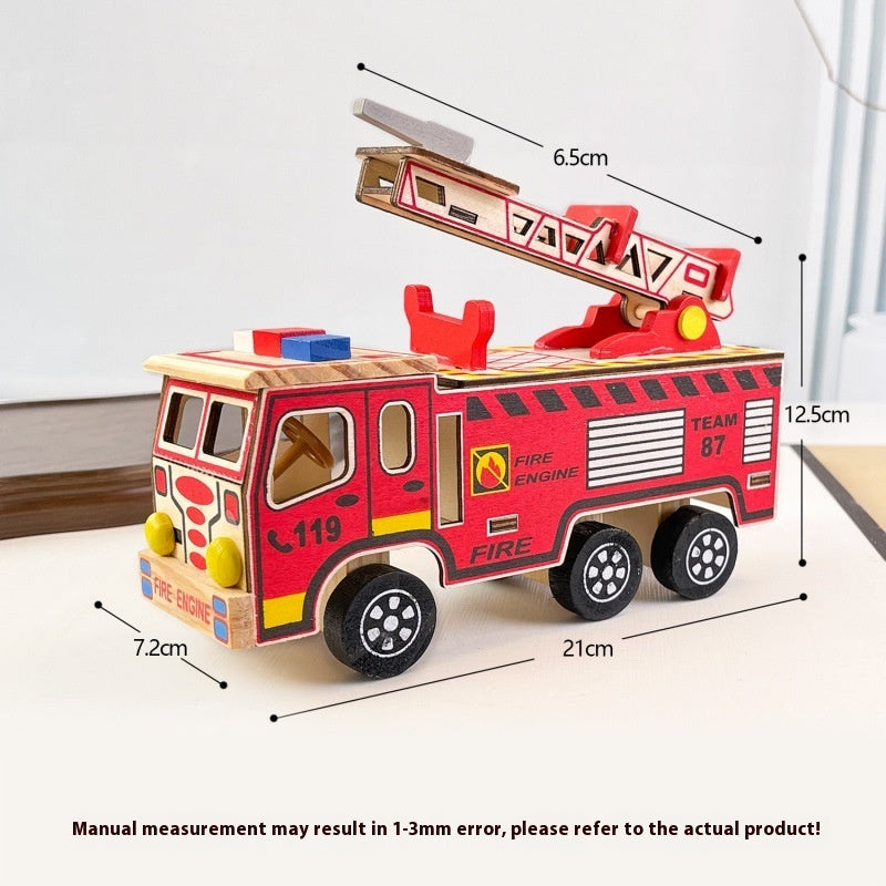Colorful Wooden Fire Truck Fire Truck Children's Model Toy.