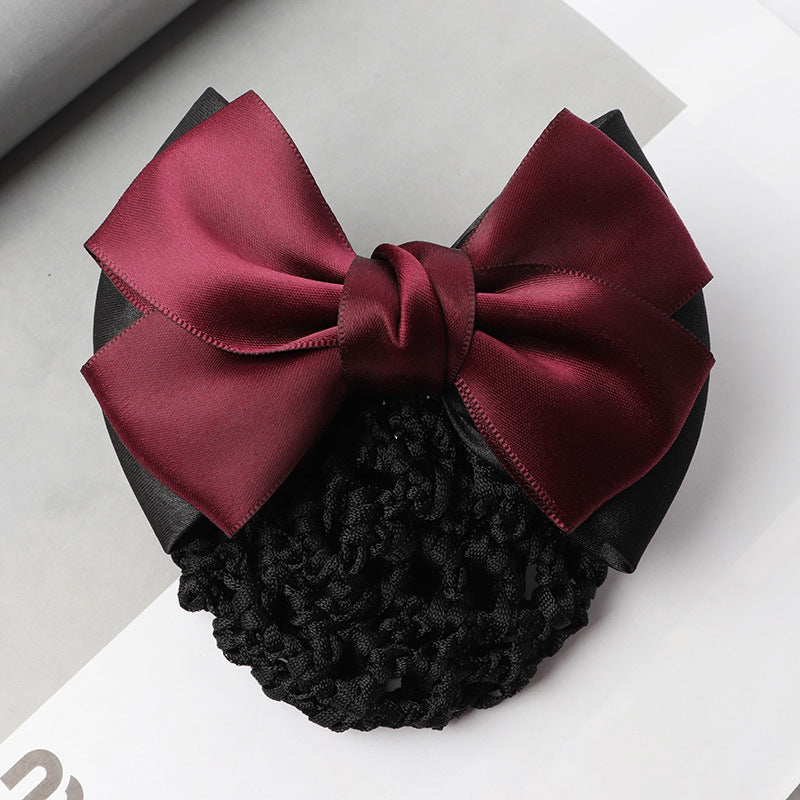 Professional Headdress Flower Bow Net Pocket Worker Work Plate Hair Clip Ornament
