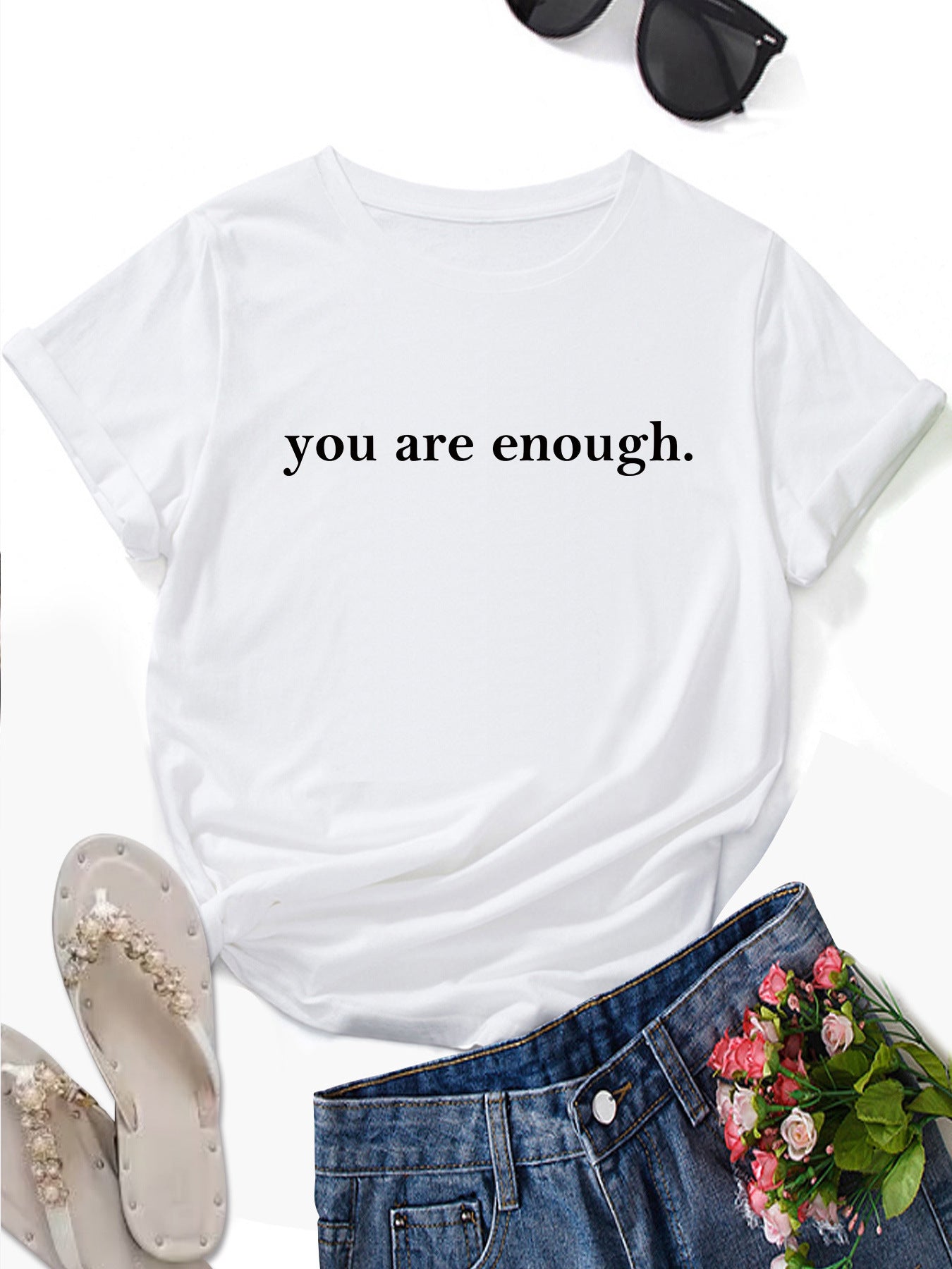 Women's Letter Printed Fashionable Round Neck Short Sleeved Shirt