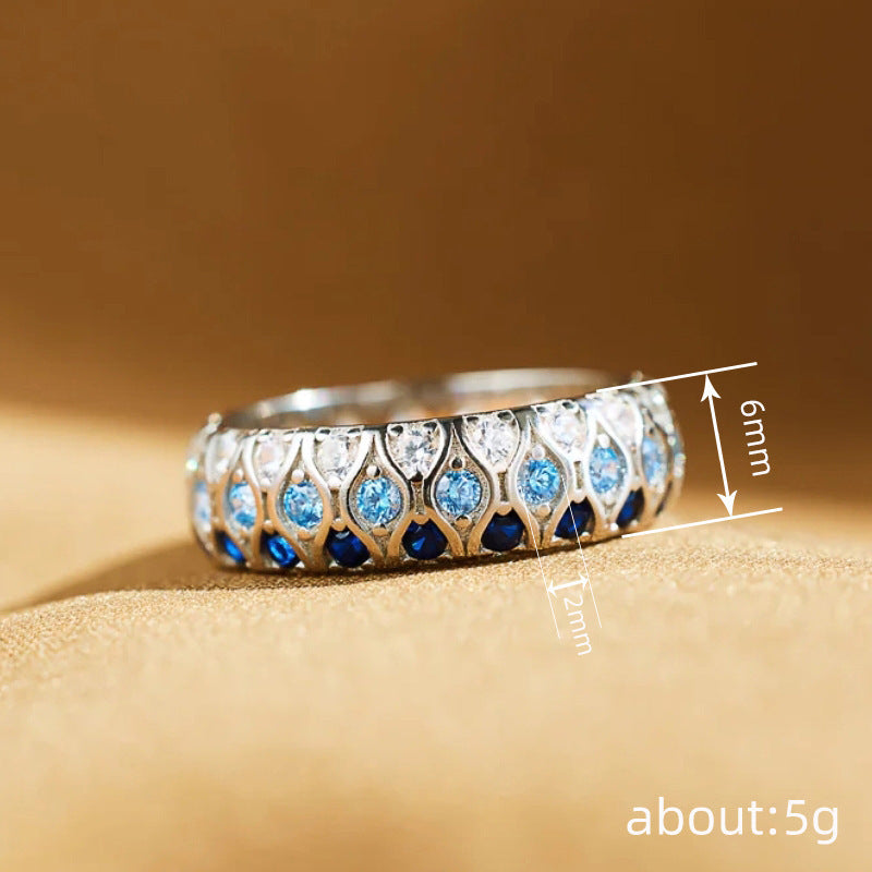 European And American Style Blue Zircon Arc Ring
