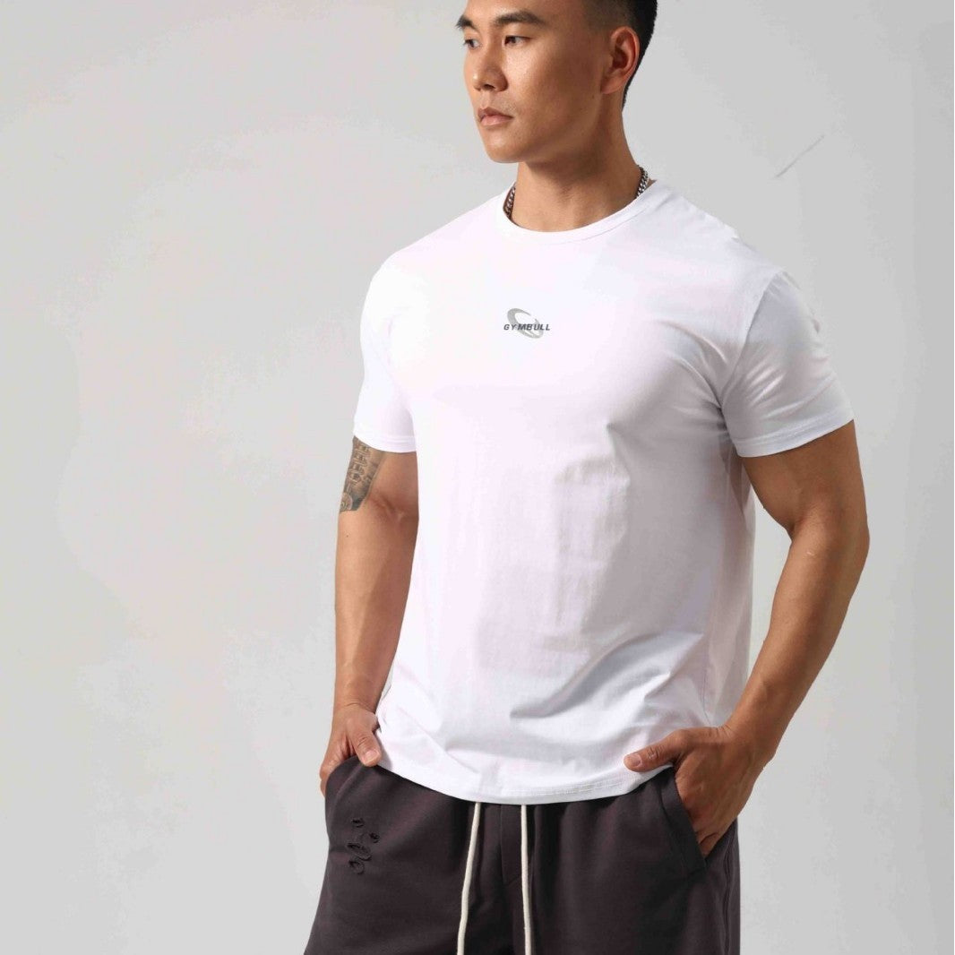 Men's Short Sleeve New Small Neckline Show Muscle Sports Fitness Short Sleeve